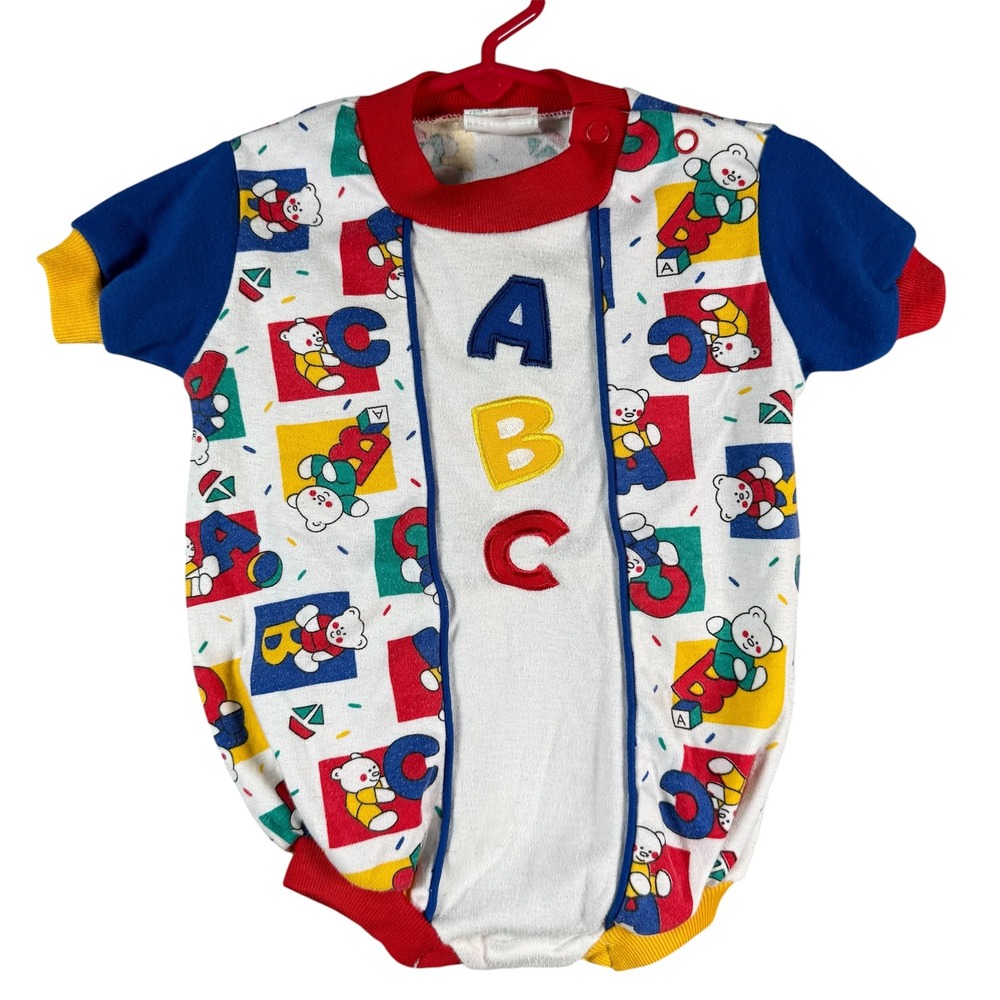 Health-tex ABC Teddy Bear Romper 6-9M Multi Color Vintage Kidcore One Piece